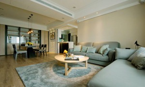 武汉三和剑桥城125平三居室现代简约风格装修客厅效果图