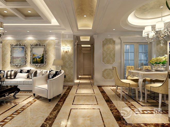 海口新世界花园三居室120平方欧式风格客厅走廊