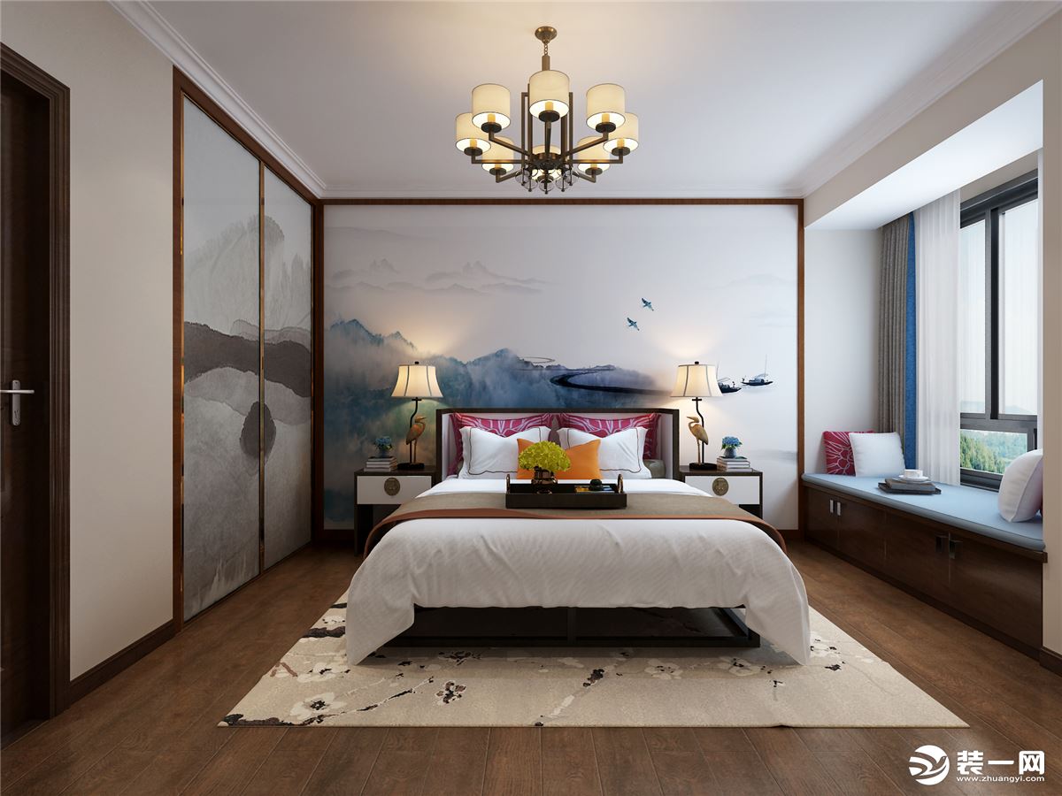 桂林杰特装饰桃源居110平米现代中式风格装修效果图卧室
