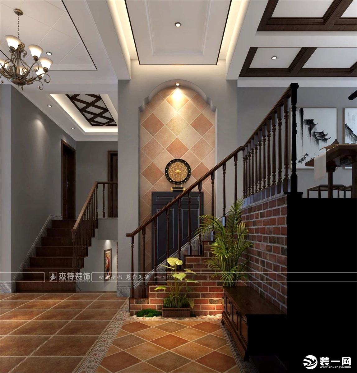 桂林杰特装饰中海元居198平米美式风格装修效果图楼道
