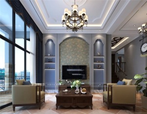 桂林杰特装饰中海元居198平米美式风格装修效果图客厅