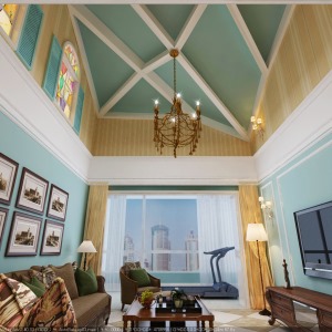保利五月花140平三居室美式风格装修效果图客厅
