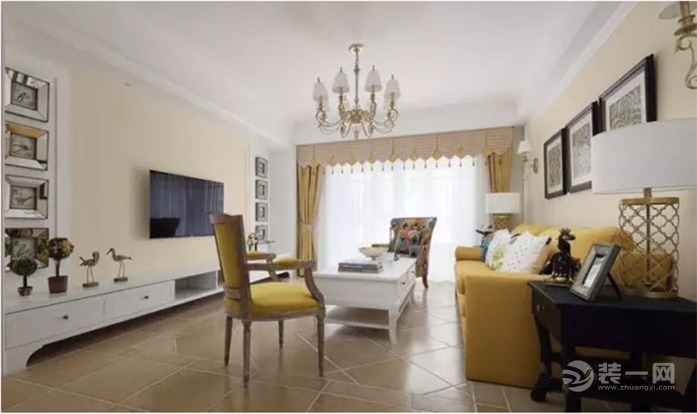 宏聚地中海140平 三居 造价15万 美式风格客厅
