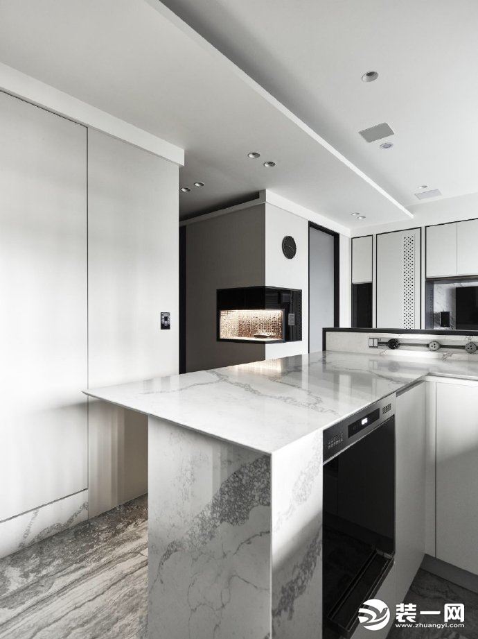 北大资源134平方三居现代黑白灰风格厨房装修效果图
