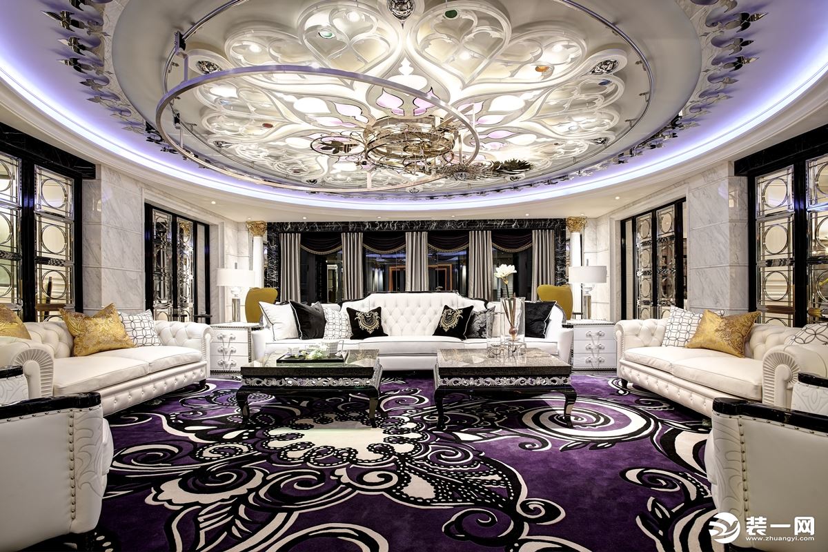 重庆远景装饰  融创玫瑰城560平方别墅现代新古典风格客厅装修效果图