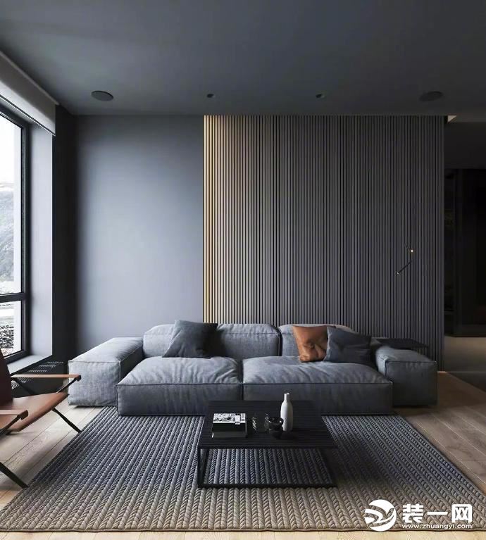 重庆远景装饰  龙湖原著130平方四居现代黑白灰风格客厅装修效果图