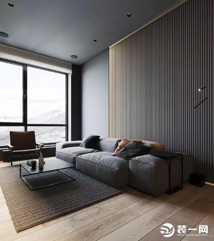 重庆远景装饰  龙湖原著130平方四居现代黑白灰风格客厅装修效果图