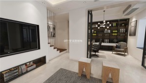 东原江山樾120平方三居现代黑白灰风格客厅装修效果图