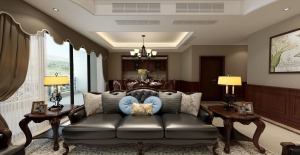 万科悦湾120平方三居美式风格客厅装修效果图