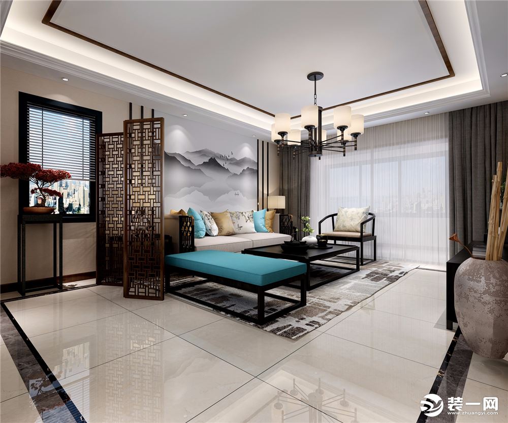 碧桂园350平方新中式风格别墅|南京龙发装饰客厅效果图