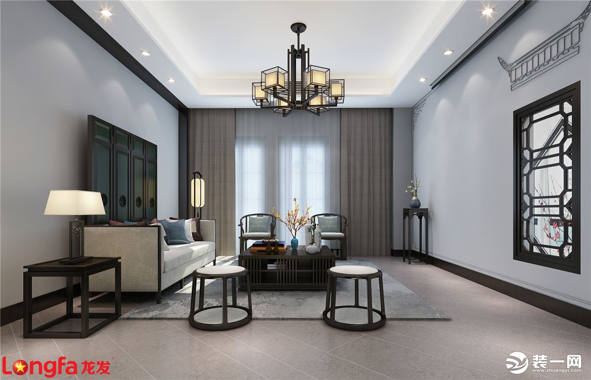 郦湖美墅190平方新中式风格 | 南京龙发装饰 | 客厅装修效果图