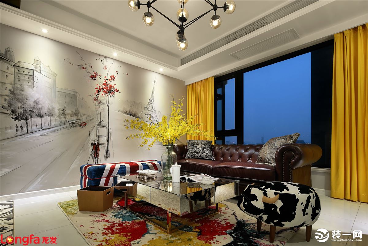 金鹰国际花园140平方混搭风格 | 南京龙发装饰 | 起居室装修效果图