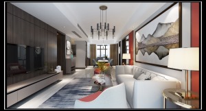 银亿东城120平方新中式风格客厅装修效果图