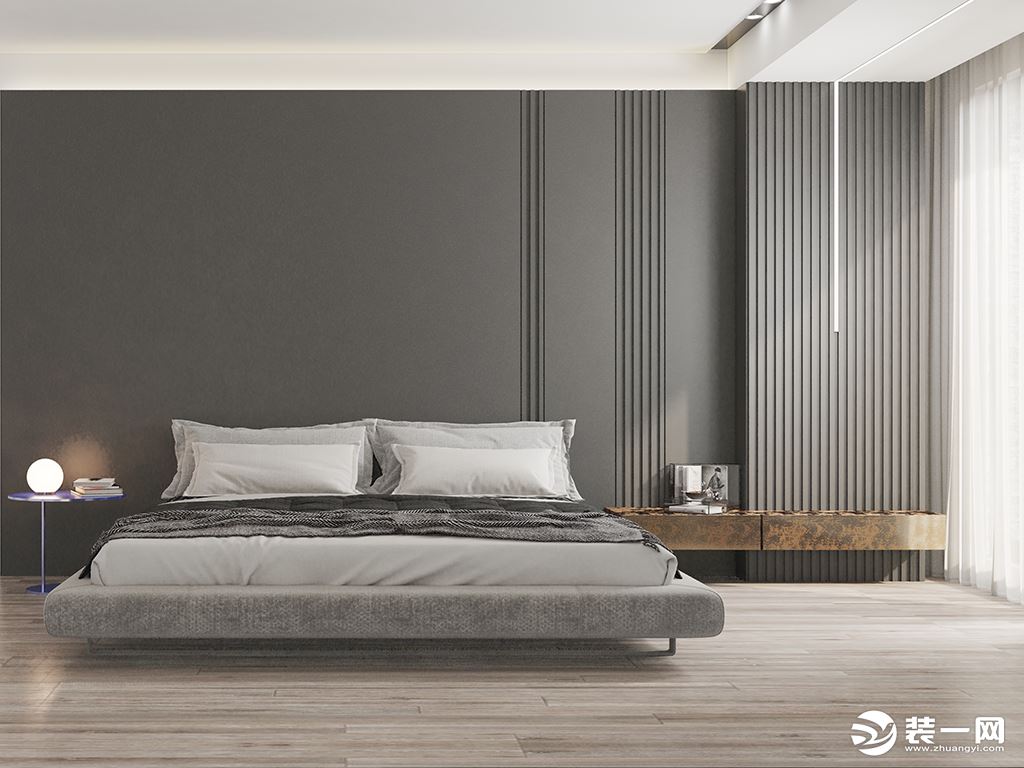 黑白颜色的对比，落地窗的设计，让卧室空间通透舒适。