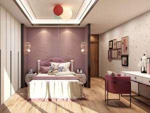 粉色的设计和米白色的搭配，彰显出空间的温馨和浪漫。木质地板让空间显得更加自然。