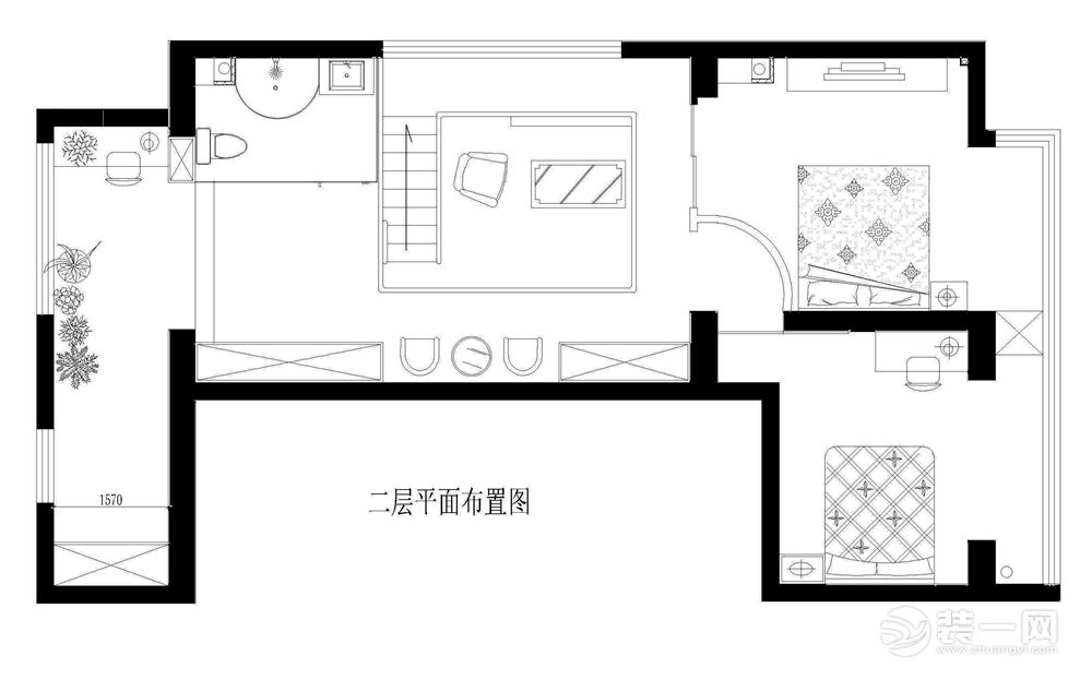 广州伊顿公馆180平米复式现代简约风格二层平面布置图 (2)