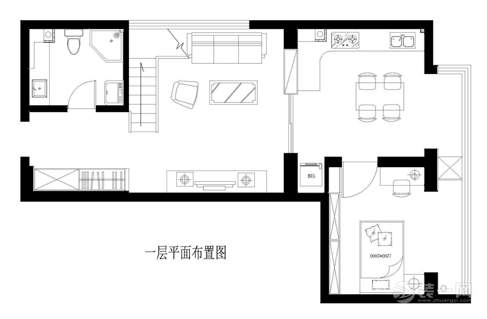 广州伊顿公馆180平米复式现代简约风格一层平面布置图 (2)