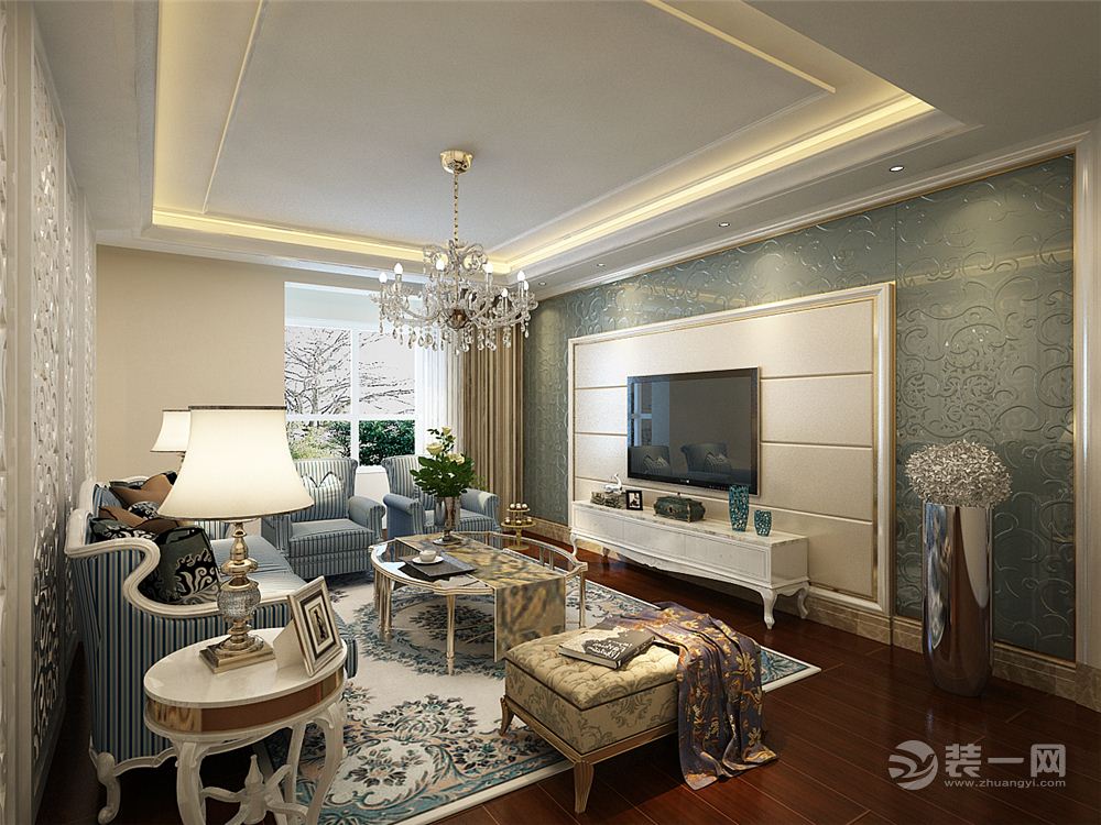 广州135平米可逸江畔三居室新古典风格客厅效果图