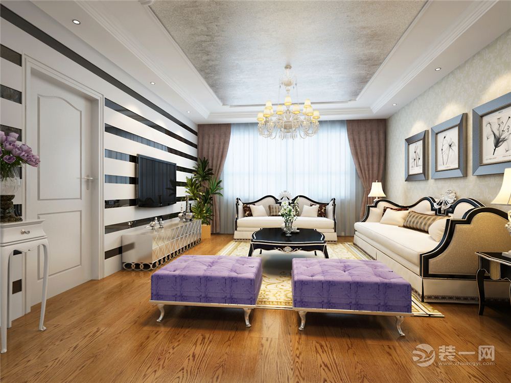 广州东城华庭120平米三居室简欧风格客厅效果图