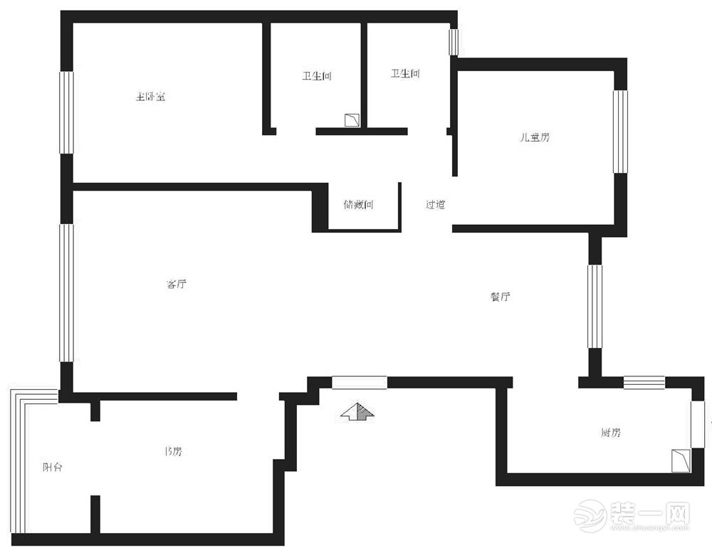 广州东城华庭120平米三居室简欧风格原始平面图