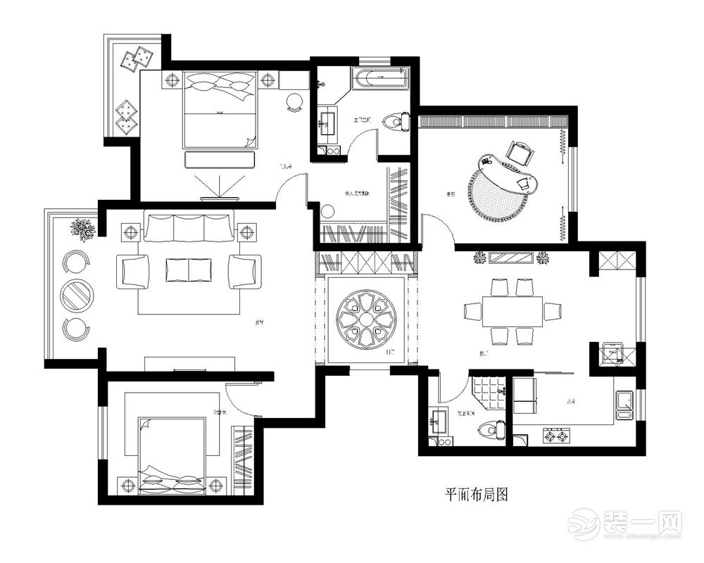 广州江悦湾160平米简欧风格平面布局图