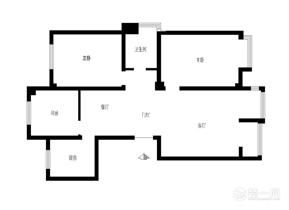 广州盈创水悦轩107平米三居室中式风格CAD原始平面图