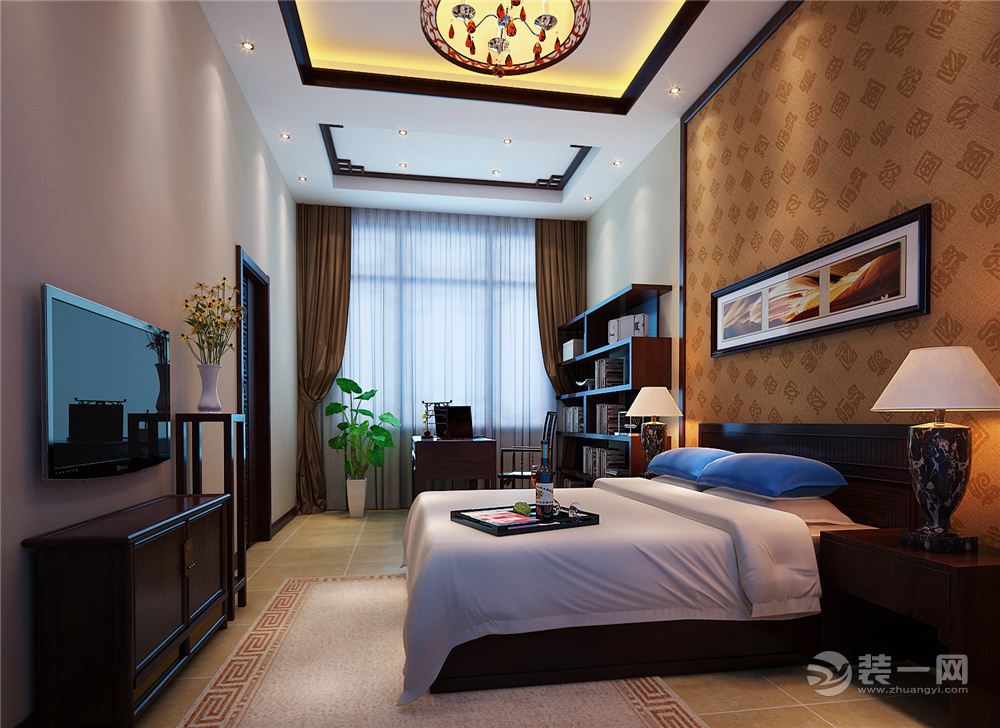 广州雅居乐别墅204平米新中式风格男主人房卧室效果图