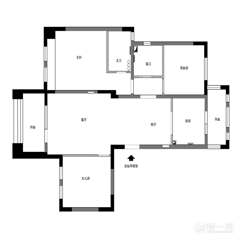 广州星汇文宇140平米三居室简欧风格原始平面户型图