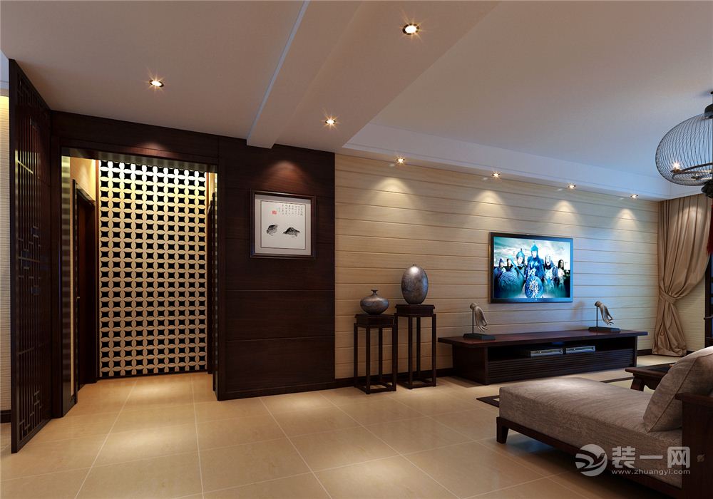 广州星汇文瀚156平米三居室新中式风格客厅效果图