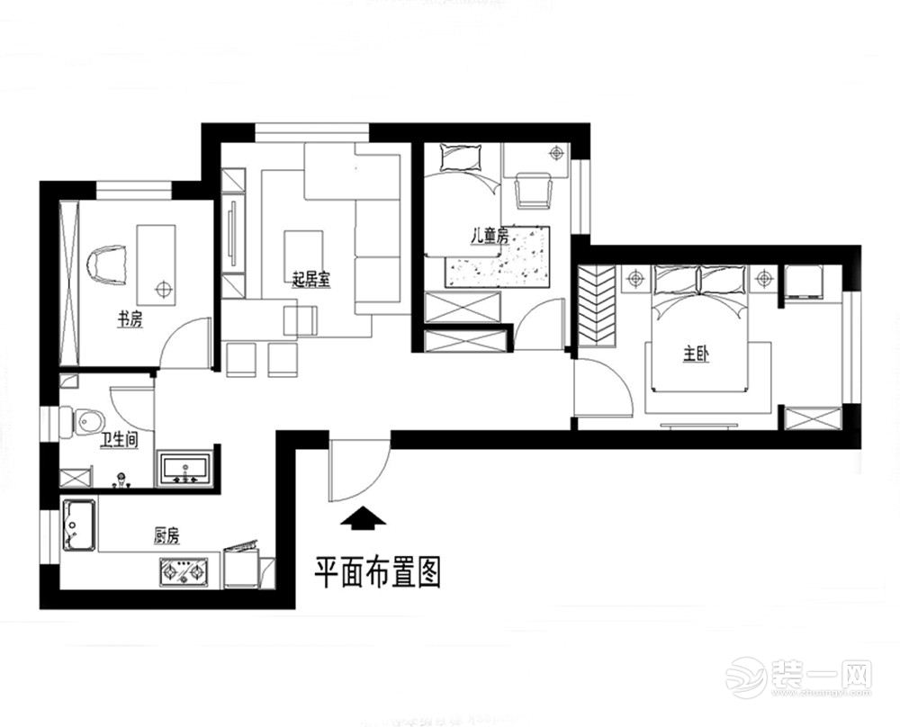 广州中航城花园109平米三居室现代风格平面布置图