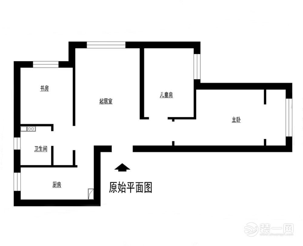 广州中航城花园109平米三居室现代风格原始平面图