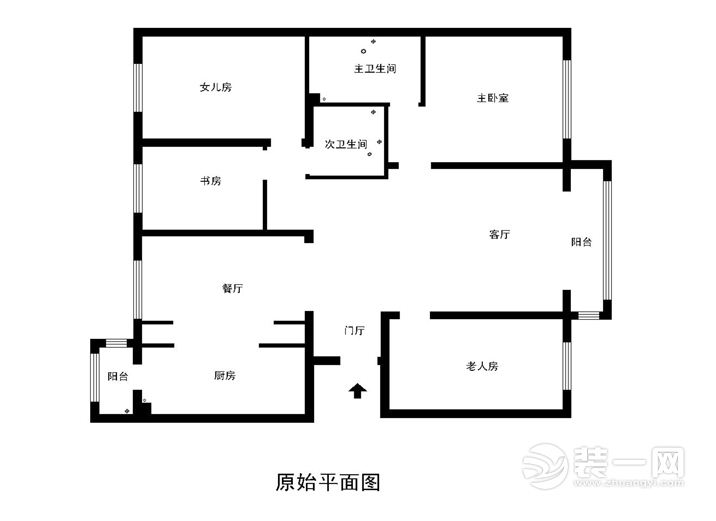 广州富基广场124.9平米三居室新中式风格原始平面图