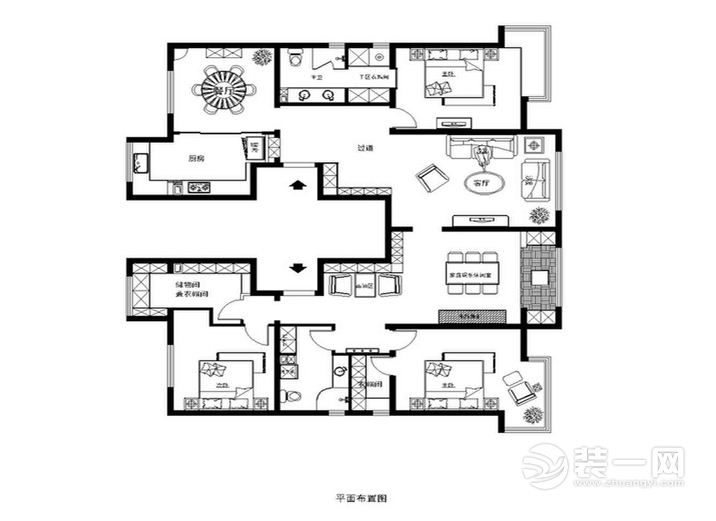 广州星河山海湾140平米四居室现代简约风格平面户型图