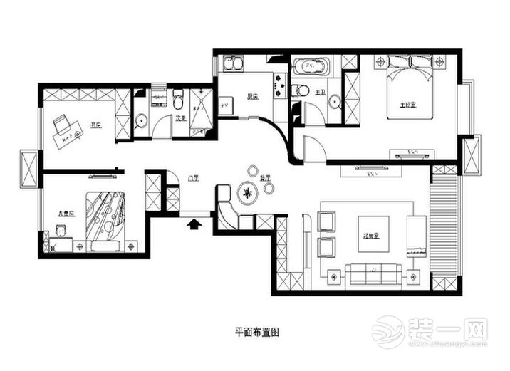 广州云山晓苑130平米三居室地中海风格平面布置图