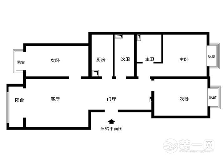 广州夏威夷南岸120平米三居室现代简约风格原始平面图