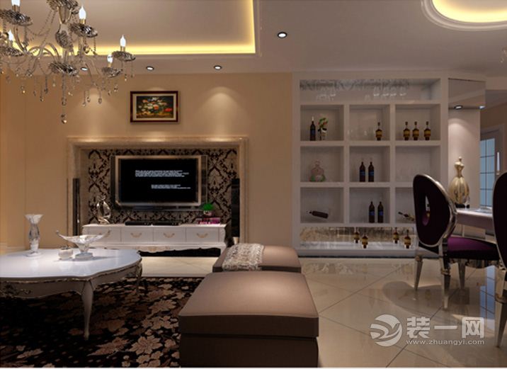 广州尚上名筑110平米三居室欧式风格客厅电视墙效果图
