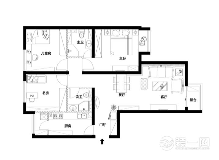 广州尚上名筑110平米三居室欧式风格平面布置图
