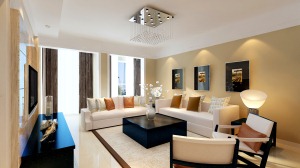 越秀.岭南雅筑120平现代简约风格客厅沙发背景墙效果图