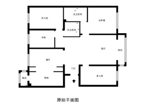 广州富基广场124.9平米三居室新中式风格原始平面图