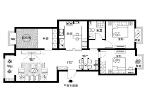 广州夏威夷南岸120平米三居室现代简约风格平面布置图