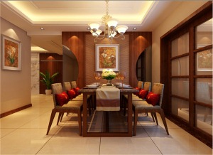 广州御景壹号130平米三居室中式风格餐厅效果图