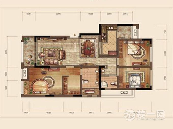 金科中央御园 86平 三居室 造价12万 欧式 户型图