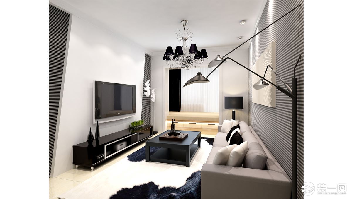 西安65平米公寓客厅，黑白分明，时尚清新