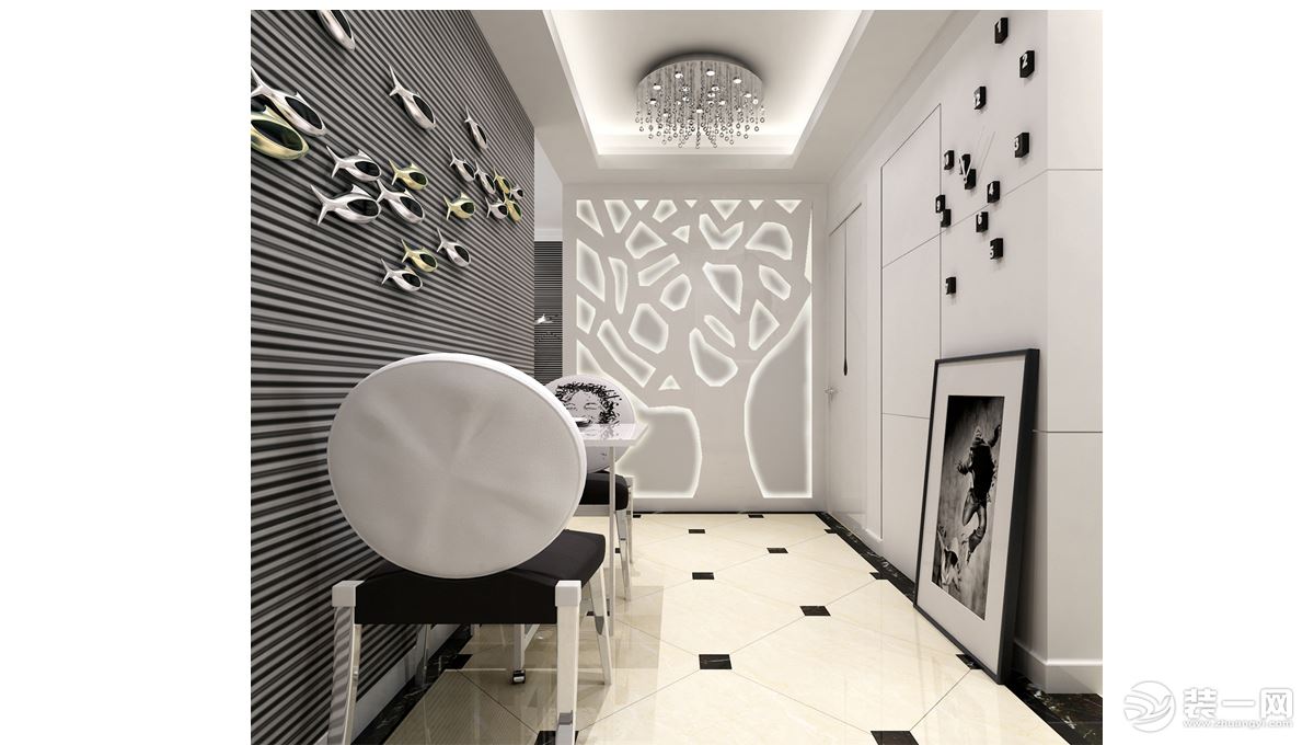 西安65平米公寓文化墙，黑白分明，时尚清新