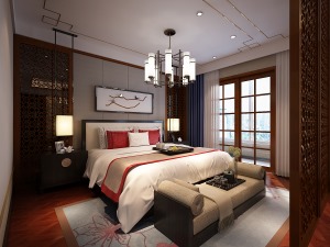 首创漫香郡200平新中式设计卧室