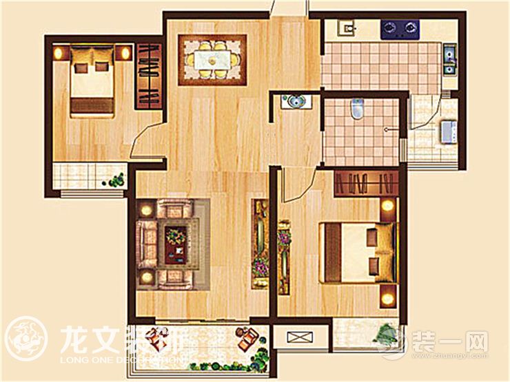 郑州正商华钻-89平两居室美式平面户型图
