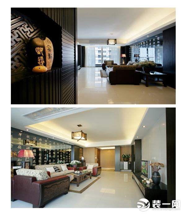 珠海荣泰河庭三居室100平中式风格客餐厅