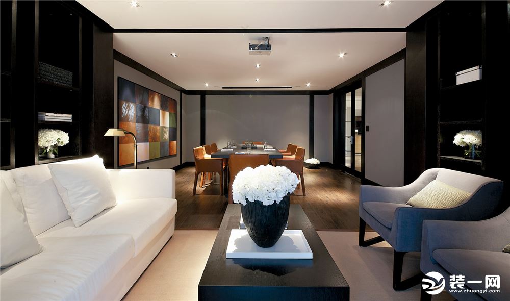 珠海蔚蓝堡261平复式新中式客厅装修效果图