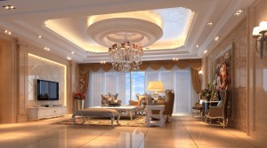 珠海中海银海湾别墅200平欧式风格客厅吊顶