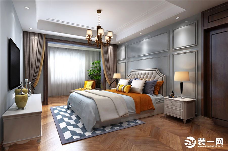 卧室龙发装饰东岳国际300平现代中式装修案例